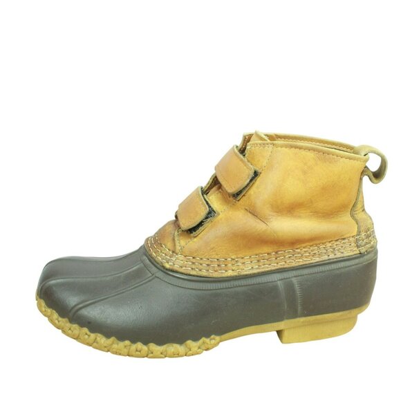 Vintage LL Bean Brown Leather Hook & Loop Unlined Duck Boots Size 10 M - Picture 1 of 10